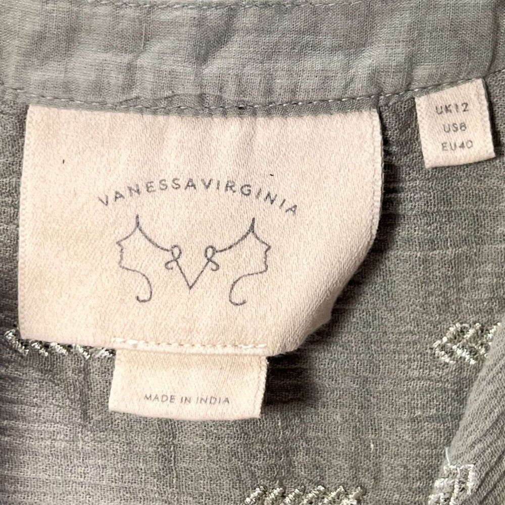 Anthropologie Vanessa Virginia Sleeveless Top Button Down Metallic Embroidery 8 - Picture 8 of 11